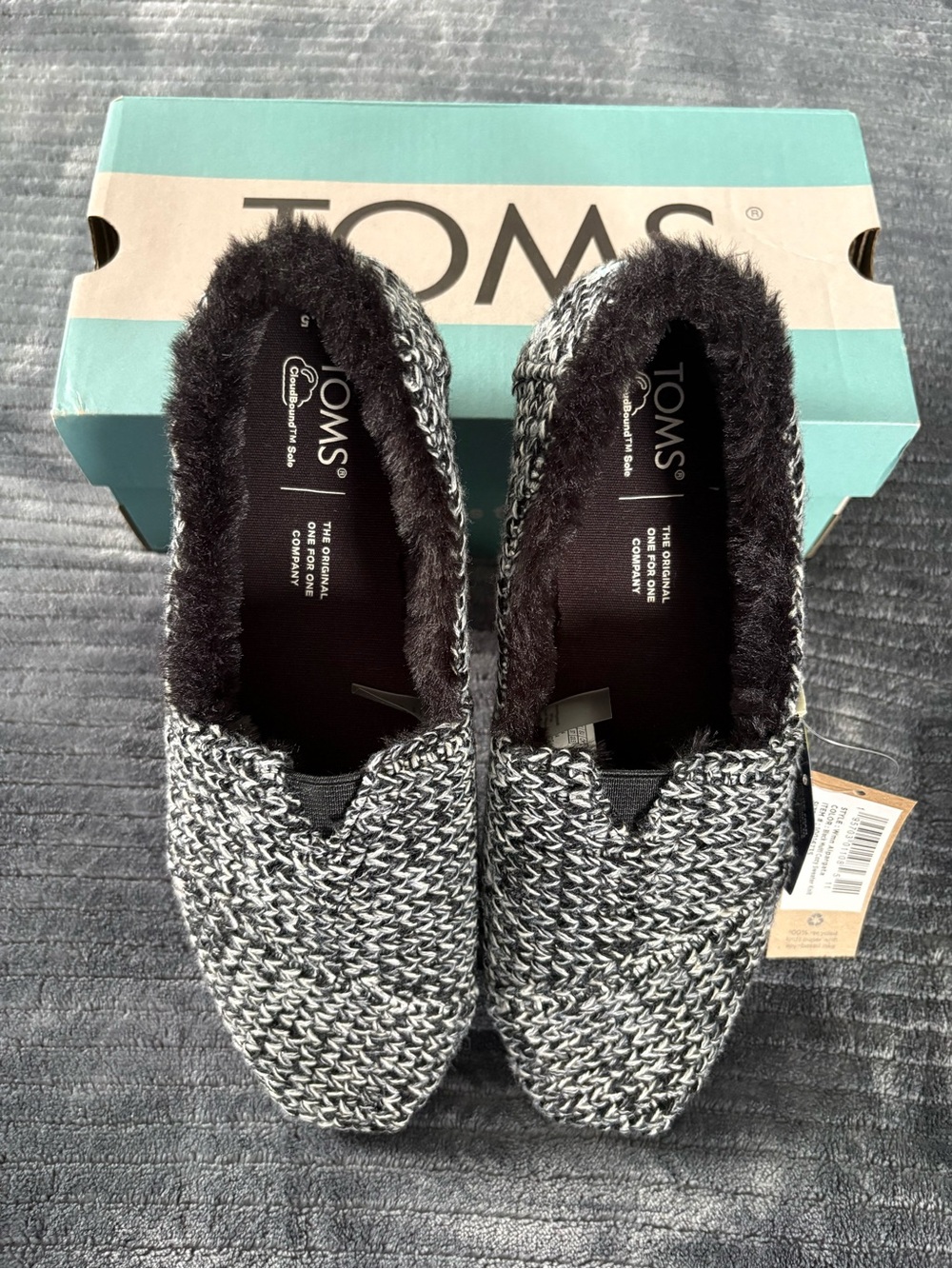 TOMS Women’s Plush Lined Black & White Knit Alpargata Slip-On Shoes